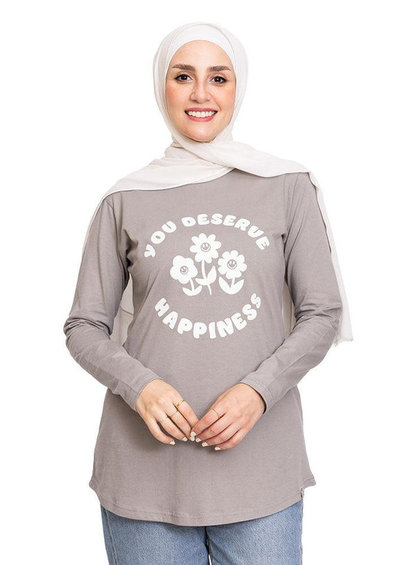 Forest Grey Printed Long - Sleeve Design 43 - Khotwh